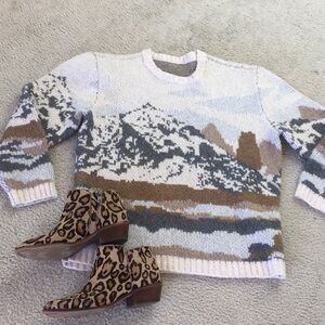 VINTAGE-MOUNTAIN & TREE PATTERN CREWNECK SWEATER